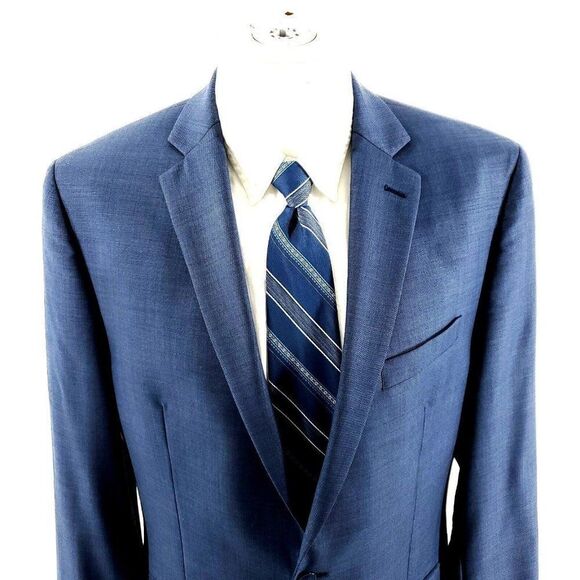Calvin Klein Wool 2 Button Blazer 40L Blue Sharkskin‎ - Picture 1 of 10